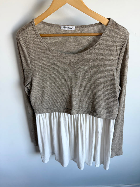 Tan and White Under Shirt Nursing Top / XL