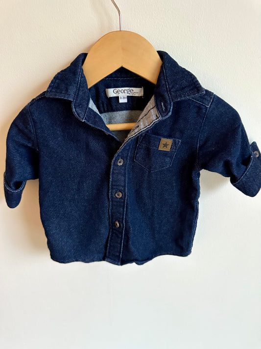 Denim Collared Shirt with Star Pocket / 0-3m