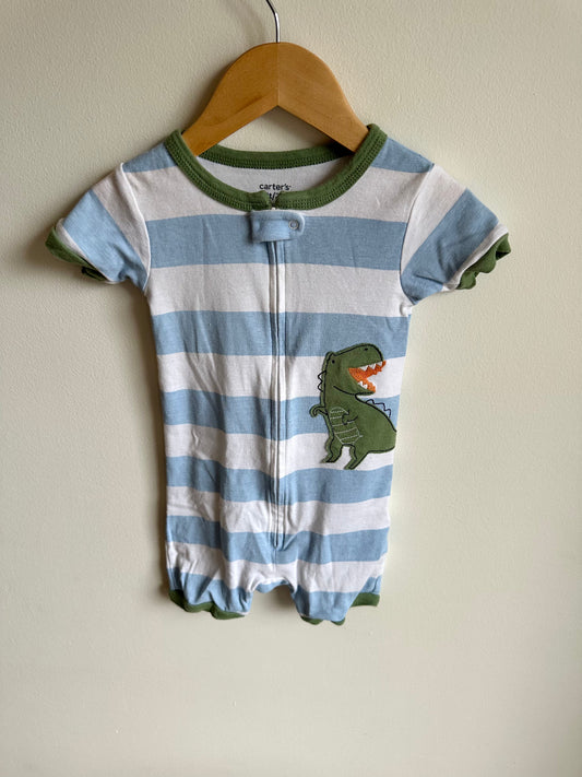 Blue Striped Dino Romper One Piece PJ / 2T