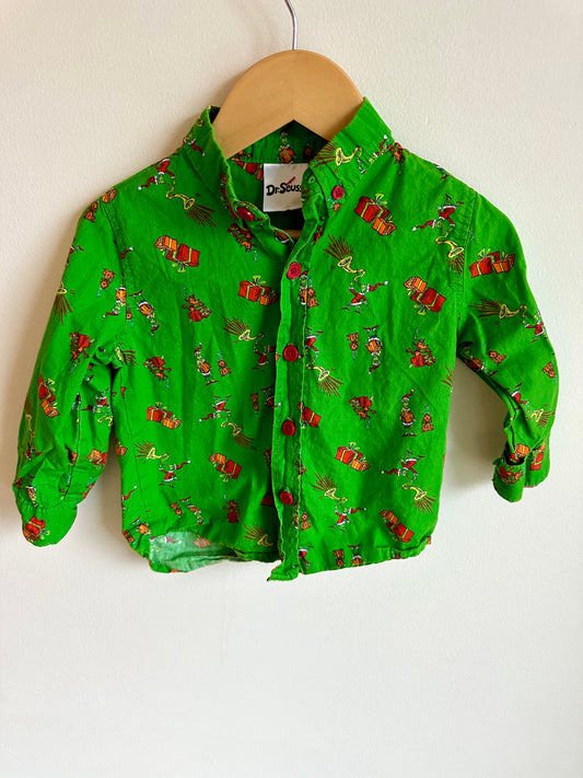 Grinch Green Button Down / 18m