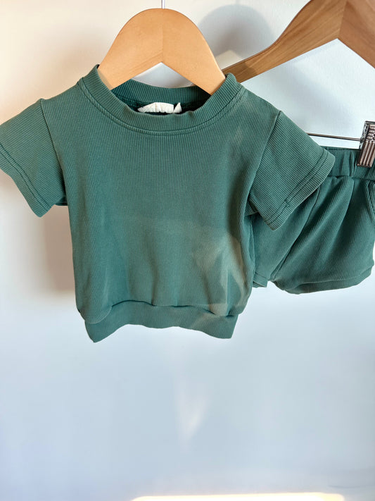 Tiny Trove Rib Green T-shirt + Shorties Set(PLAY) / 12-18m