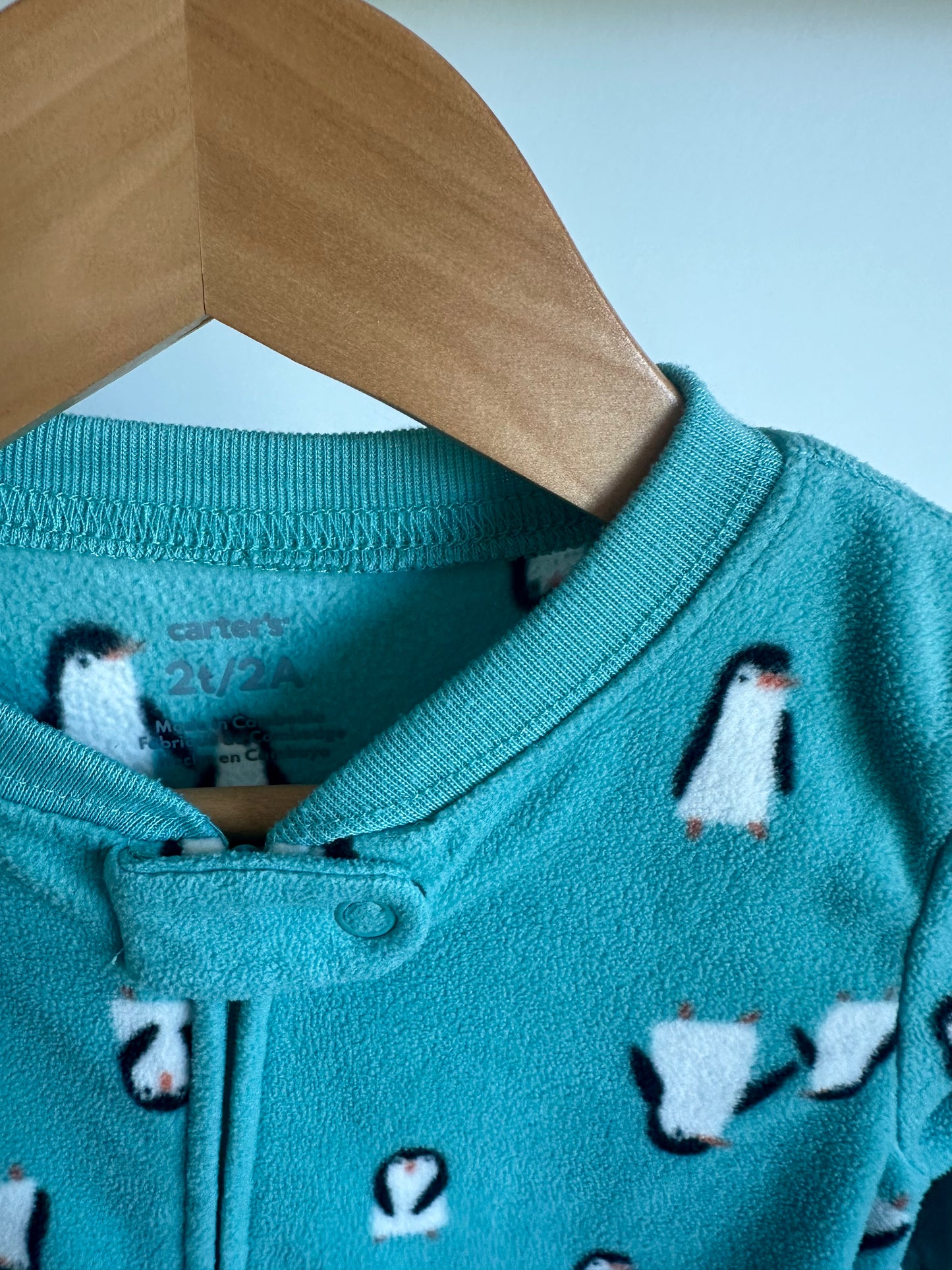 Fleece Teal Penguin Sleeper / 2T
