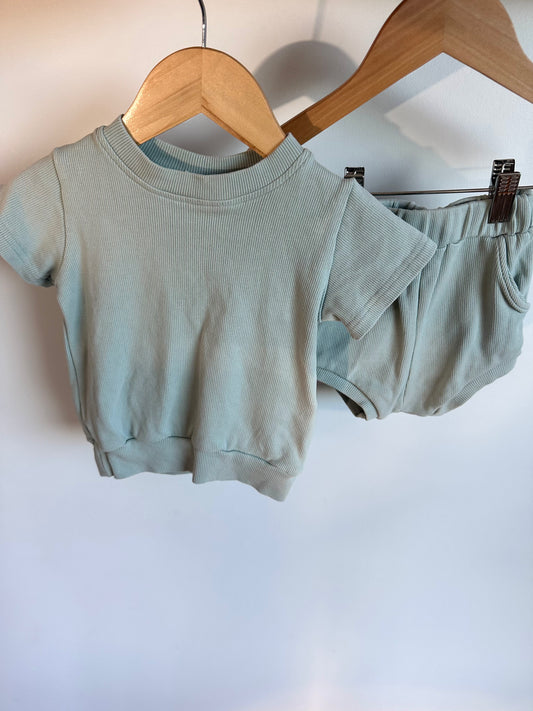 Tiny Trove Rib Sage T-shirt + Shorties Set / 12-18m