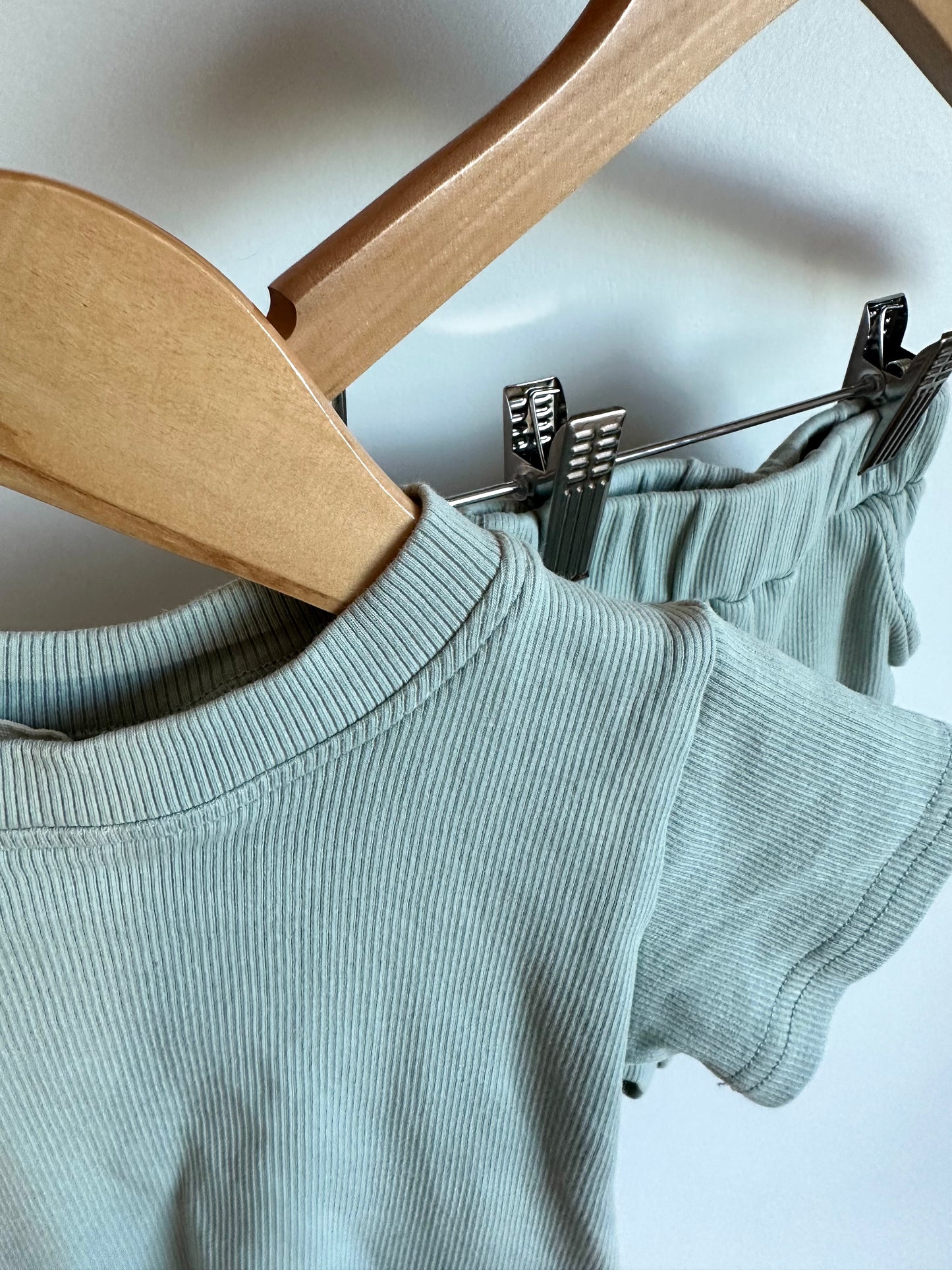 Tiny Trove Rib Sage T-shirt + Shorties Set / 12-18m