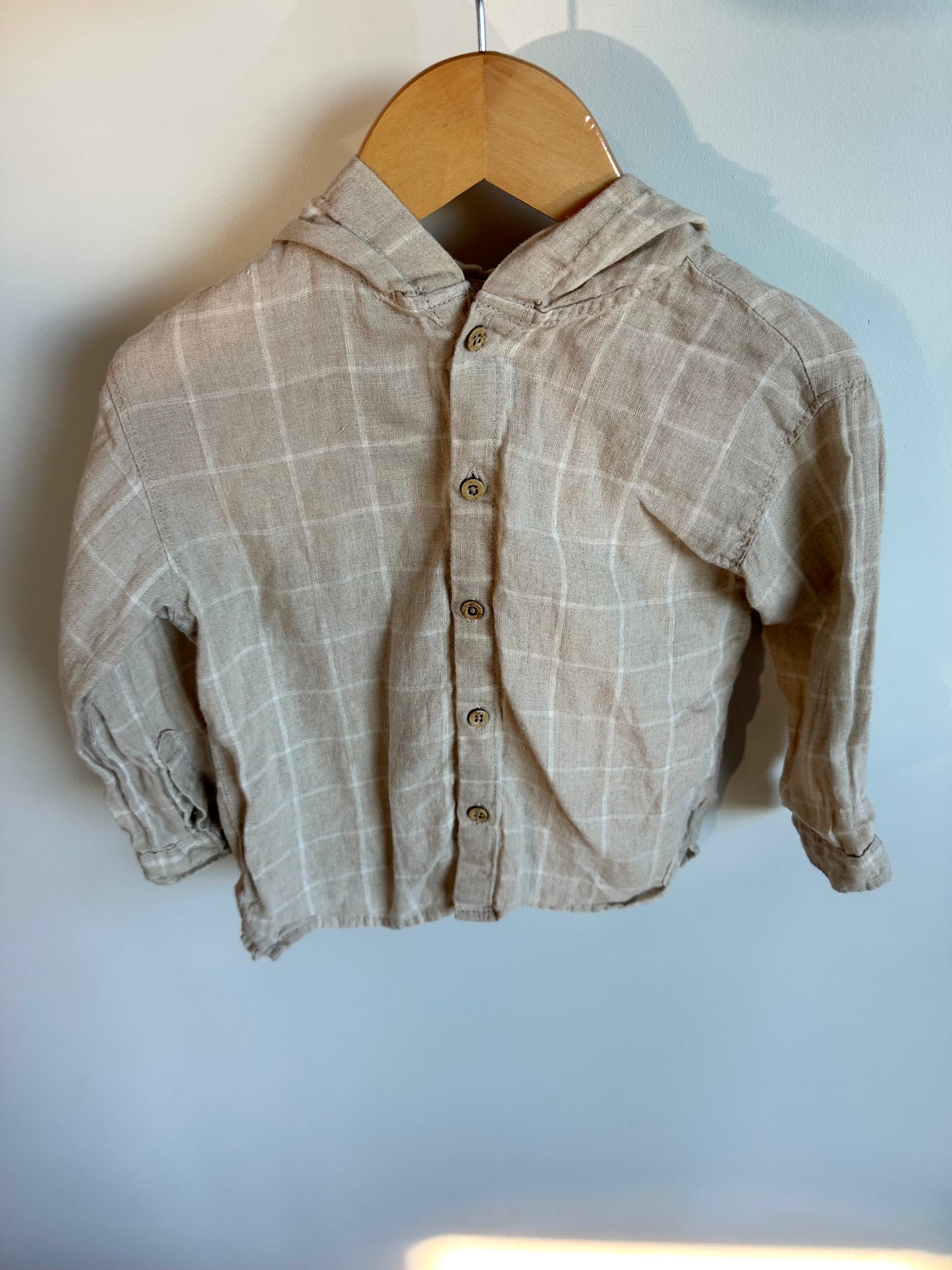 Zara Tan Checkered Hooded Button / 18-24m