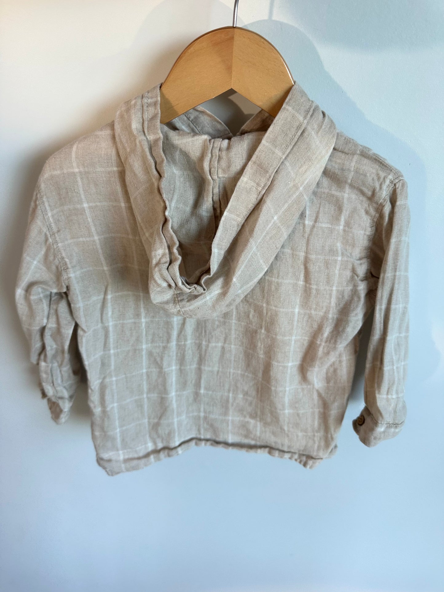 Zara Tan Checkered Hooded Button / 18-24m
