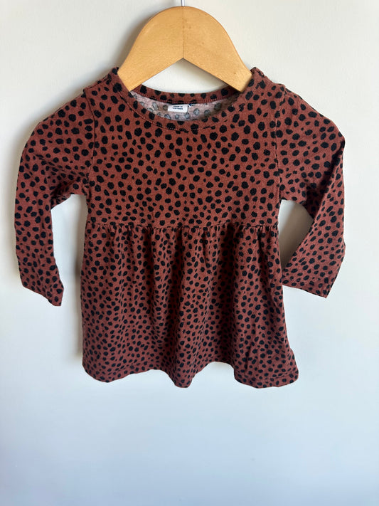 Animal Print Rust Long Sleeve Dress / 18-24m