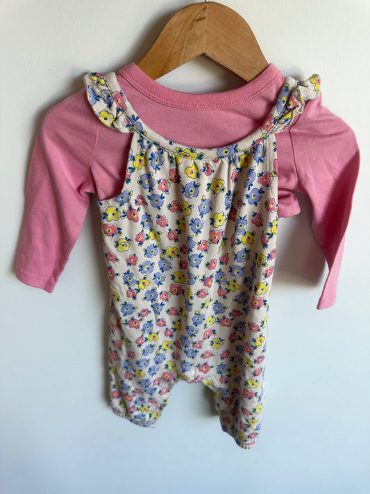 Jumpsuit Floral and Pink Top Set  / 6-12m