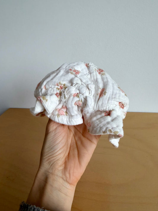 Cotton Pink Hat with Flowers / 0-3m