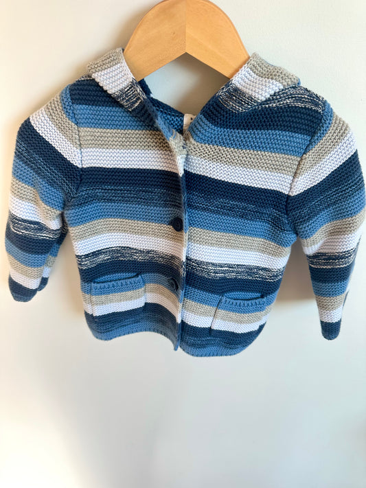 Bear Hood Blue Stripes Sweater / 6-12m
