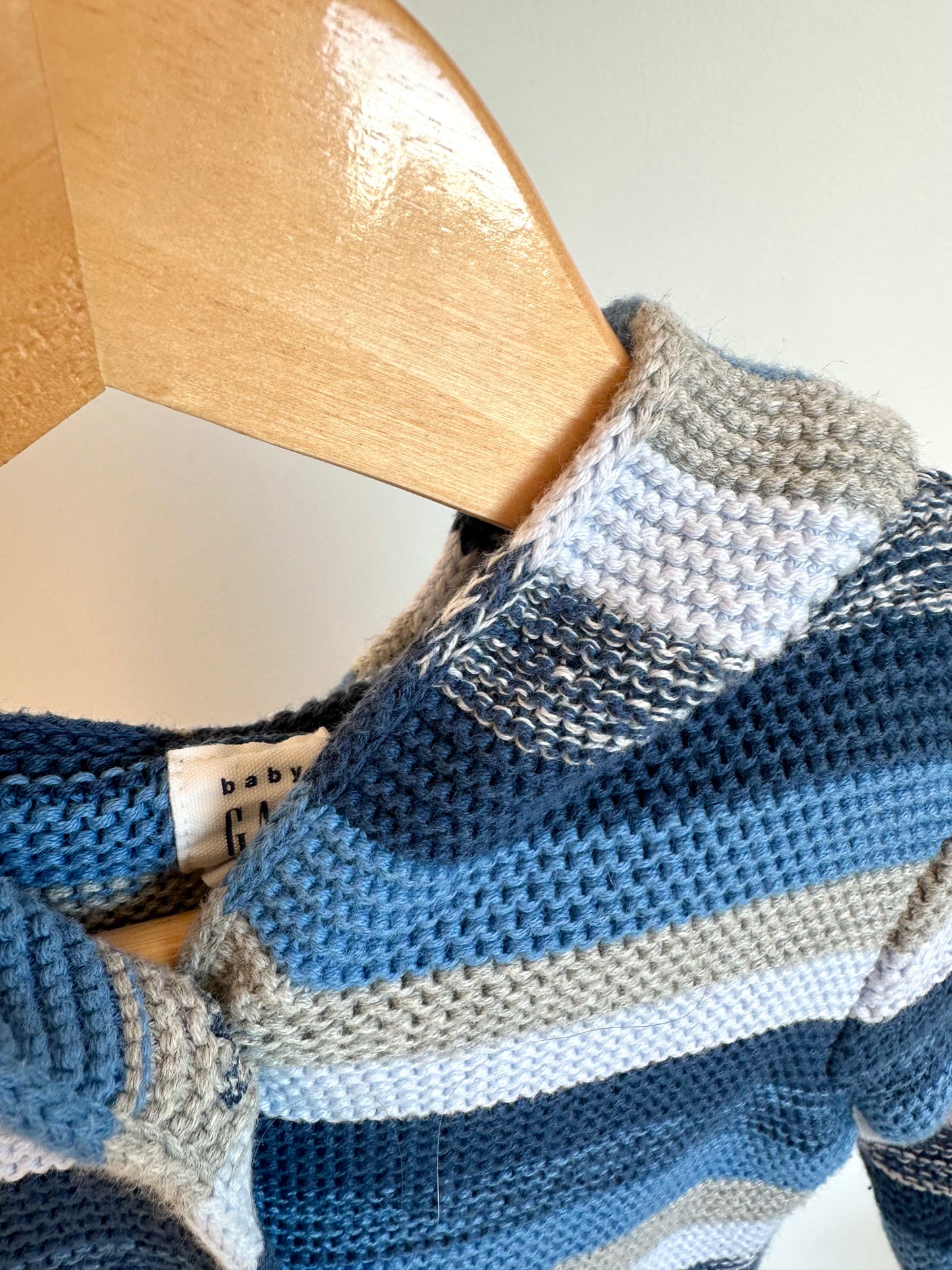Bear Hood Blue Stripes Sweater / 6-12m