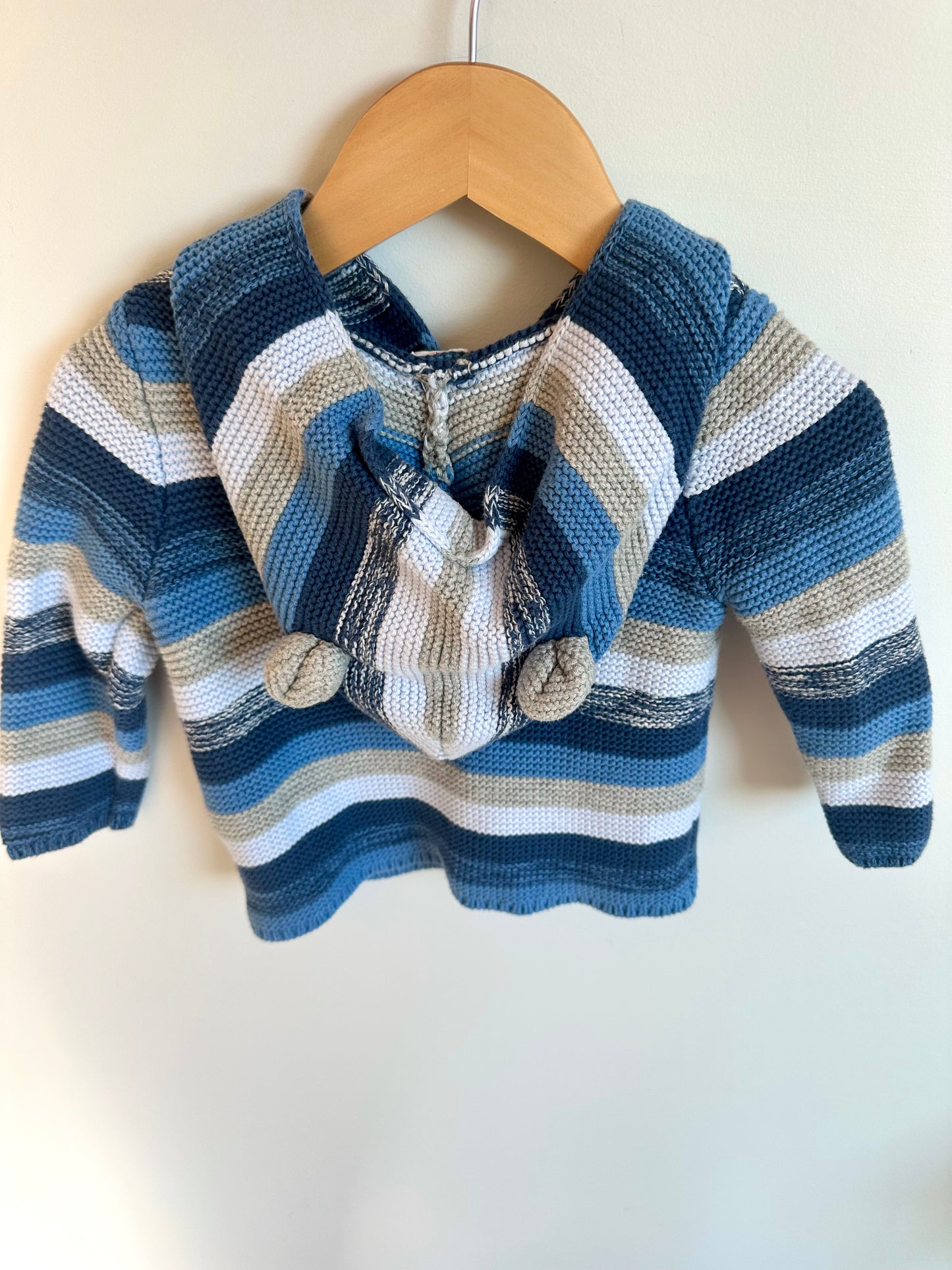 Bear Hood Blue Stripes Sweater / 6-12m