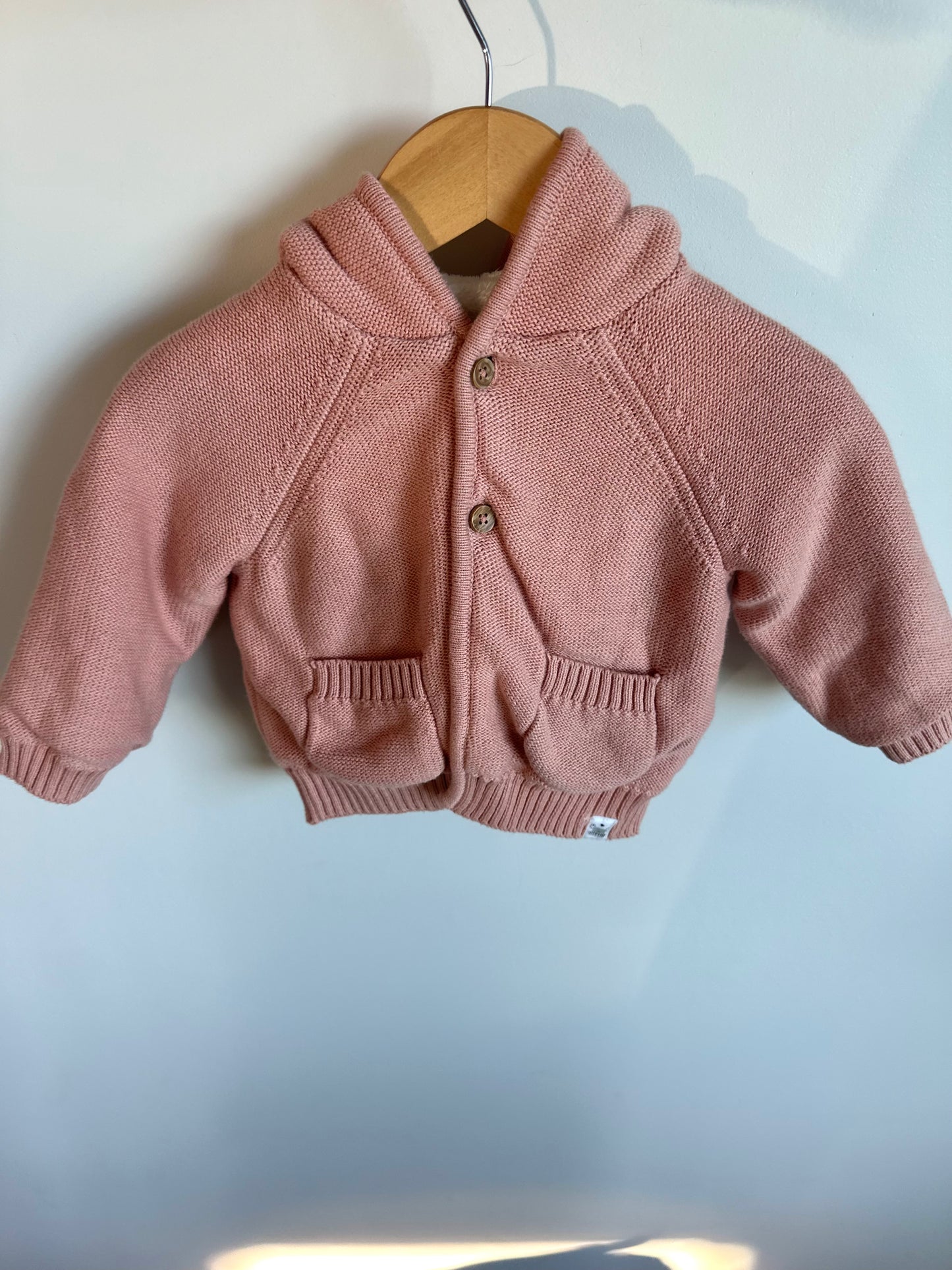 Pink Knit Faux Fur Lined Hoodie / 6-9m