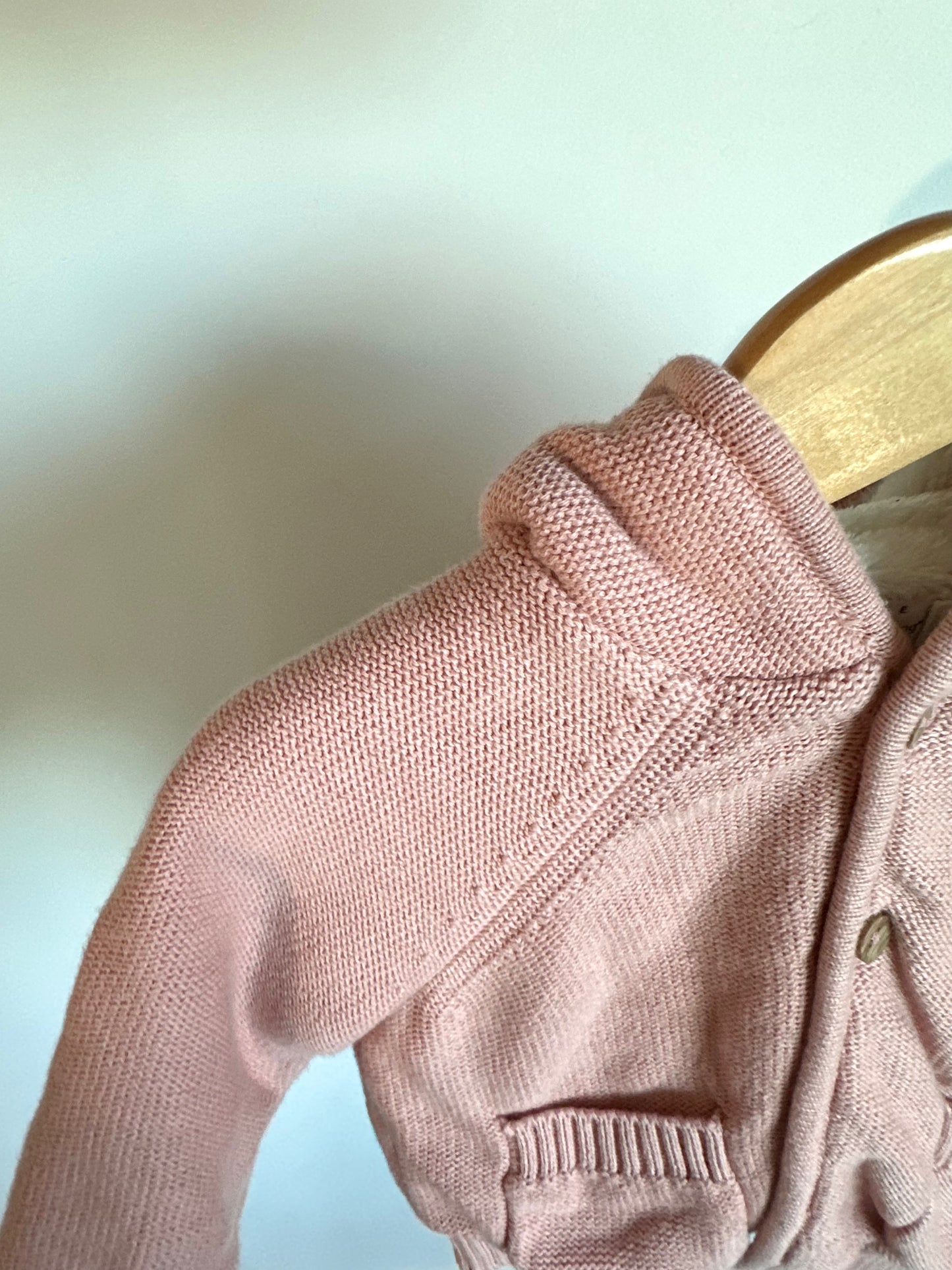 Pink Knit Faux Fur Lined Hoodie / 6-9m