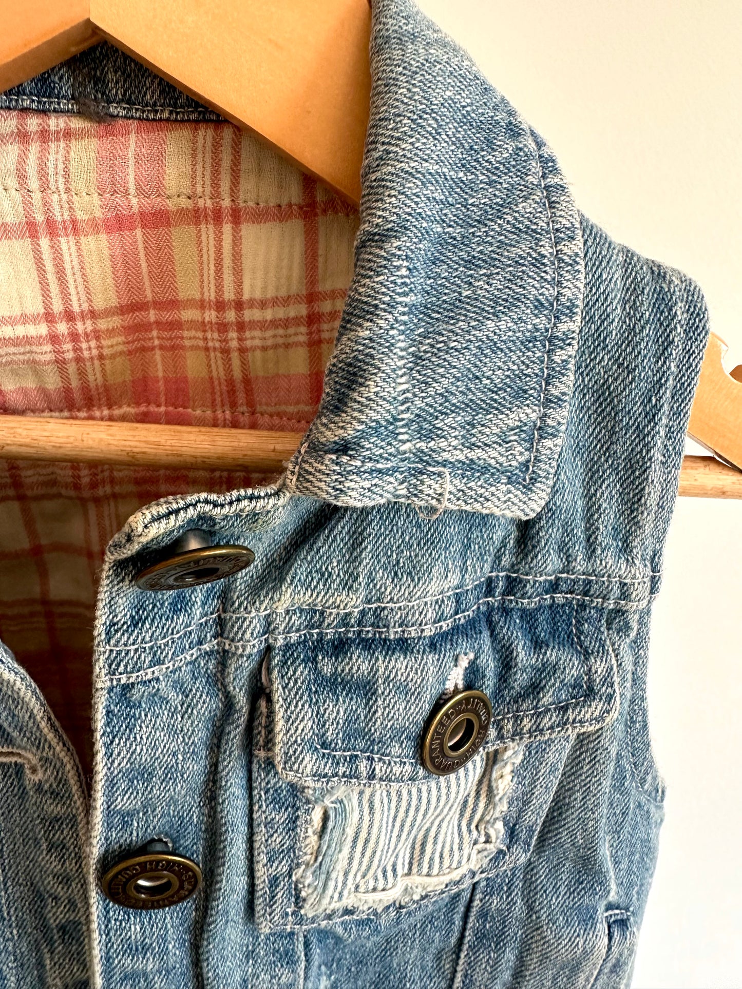 Pink Plaid Lined Denim Vest / 2-3T