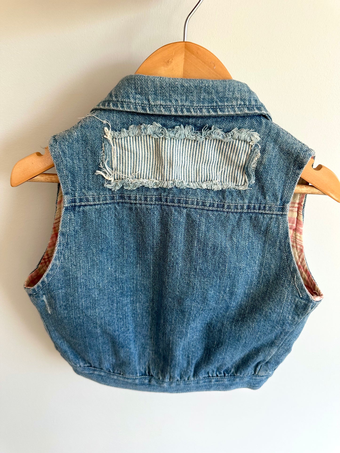 Pink Plaid Lined Denim Vest / 2-3T