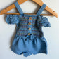 Chambray Rousing Sleeve Detail Romper / 12m