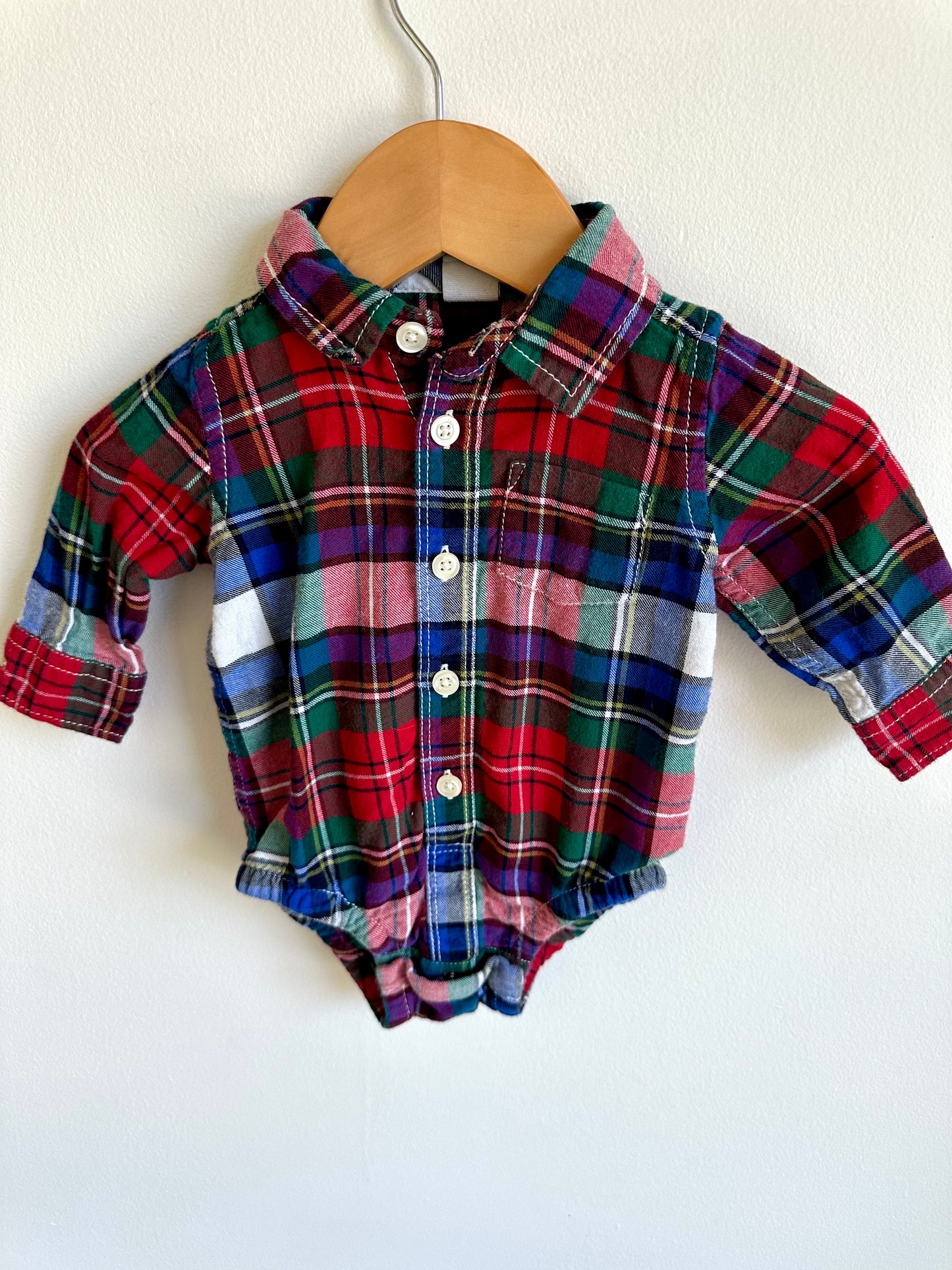 Plaid Button Up Bodysuit / 3-6m