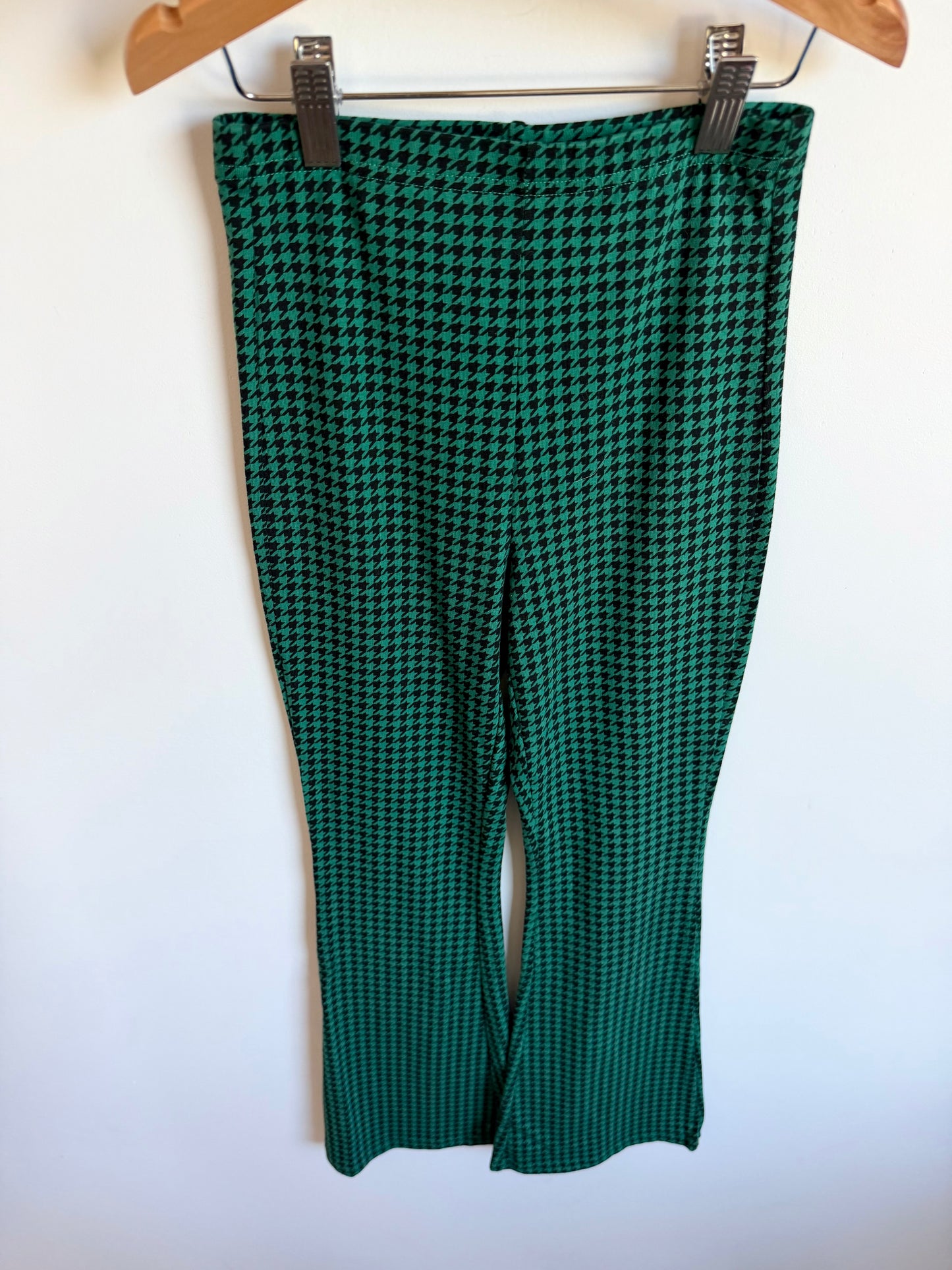 Green Houndstooth Flared Pants / 10-12 years