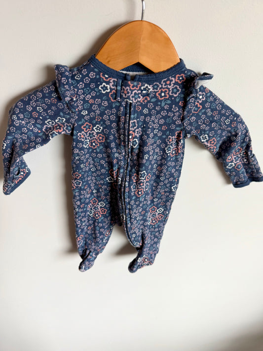 Floral Footed Ruffle Sleeve Sleeper / 0m