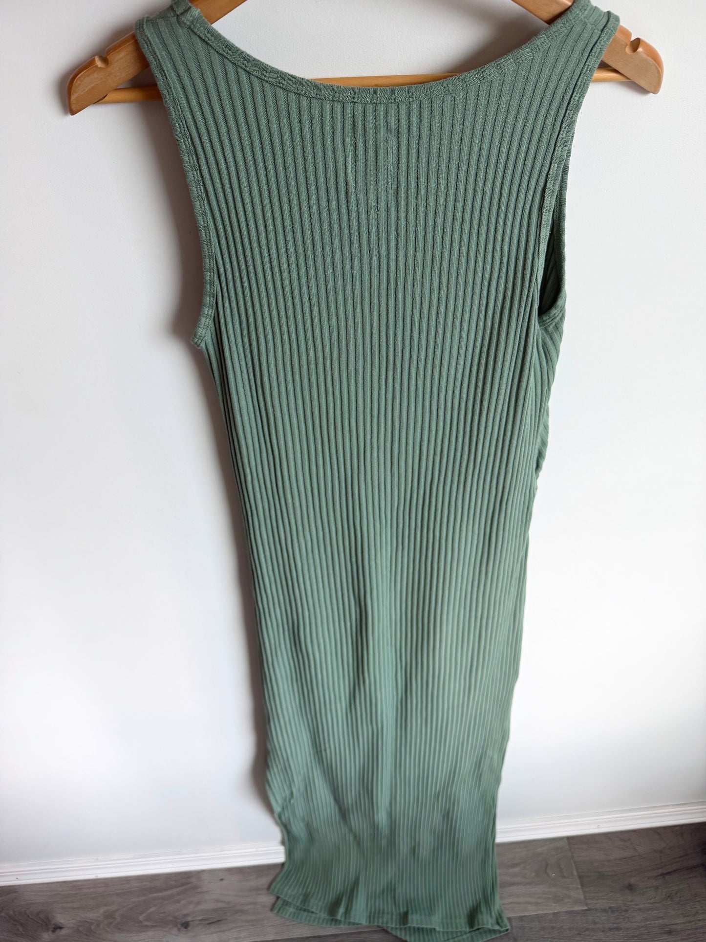 Green Ribbed Tank Maternity Dress / Small