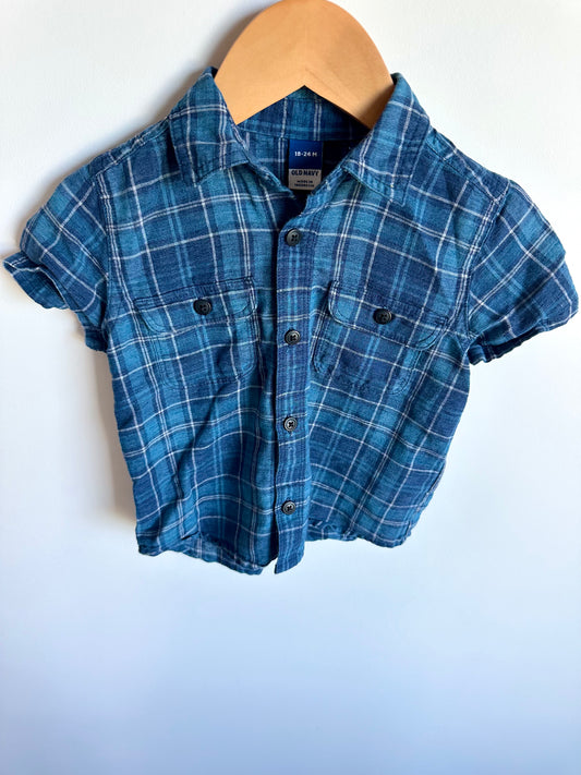 Plaid Blue Button Up T-Shirt / 18-24m