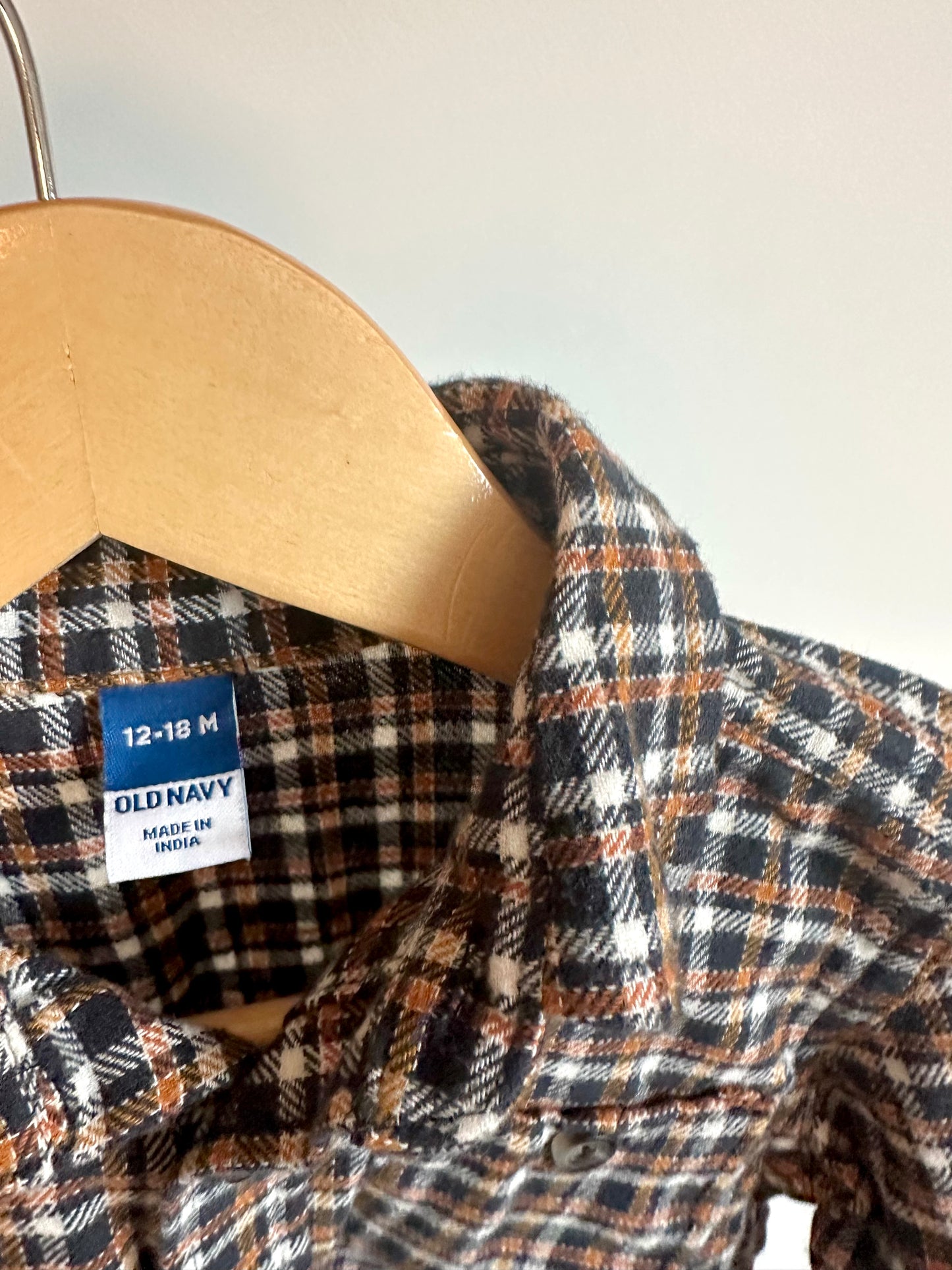 Brown Plaid Button Up Long Sleeve / 12-18m