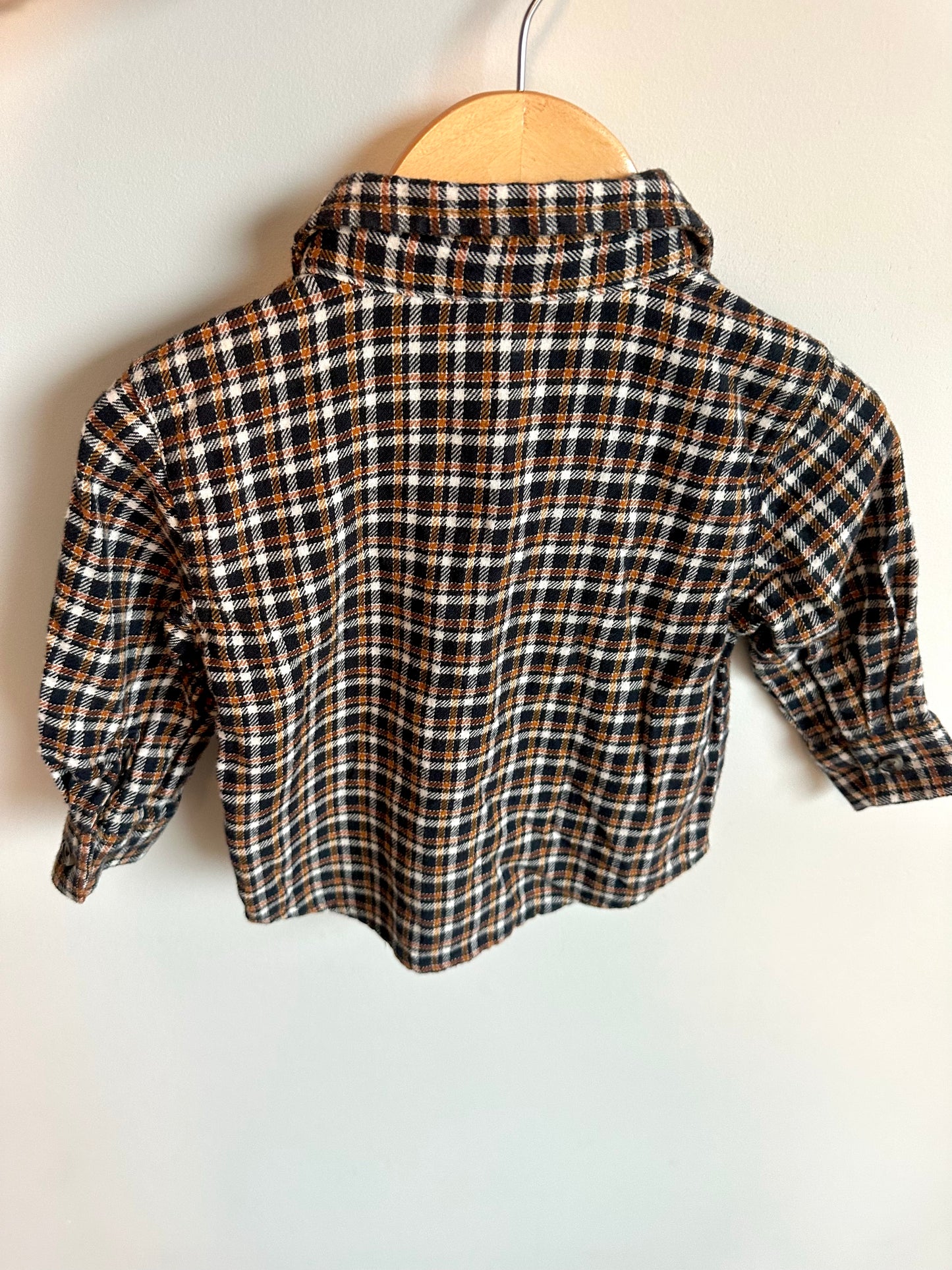 Brown Plaid Button Up Long Sleeve / 12-18m