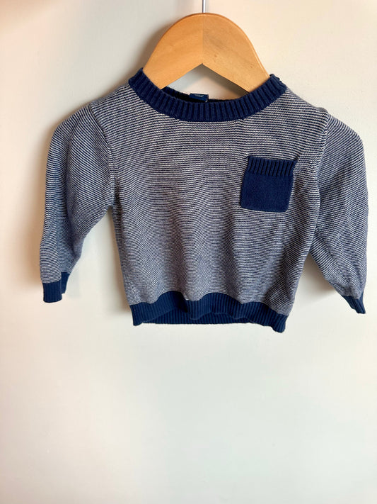 Blue Knit Striped Pocket Sweater / 12m