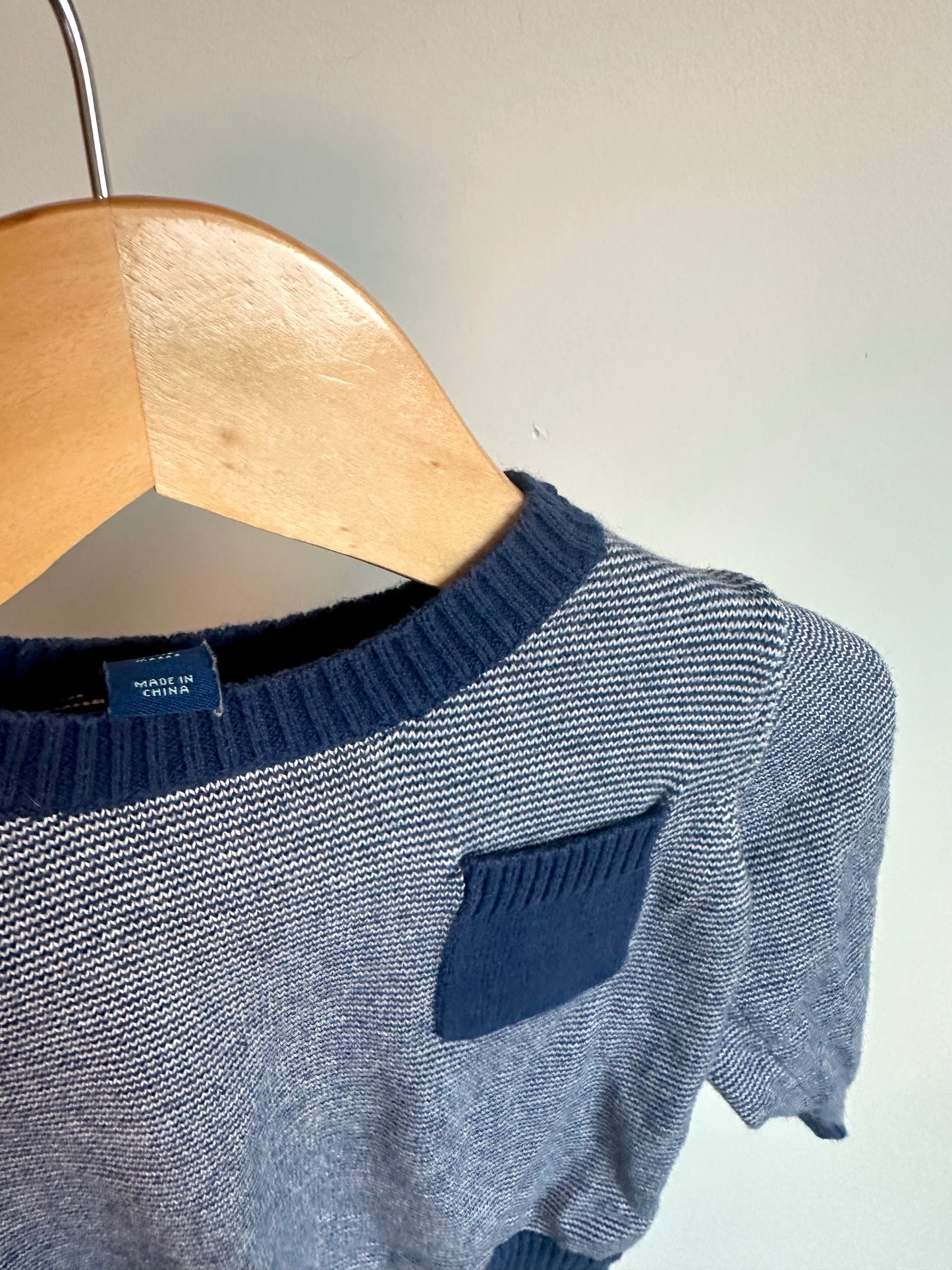 Blue Knit Striped Pocket Sweater / 12m