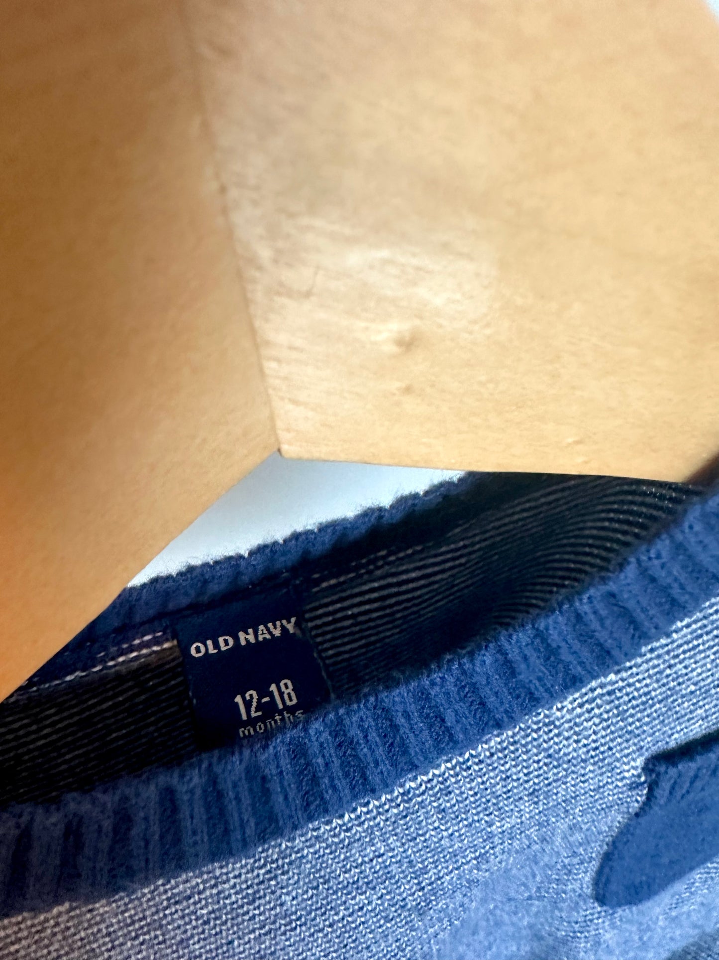 Blue Knit Striped Pocket Sweater / 12m