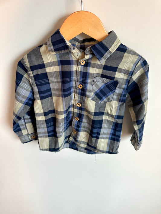 Blue Plaid Button Up Long Sleeve / 18m