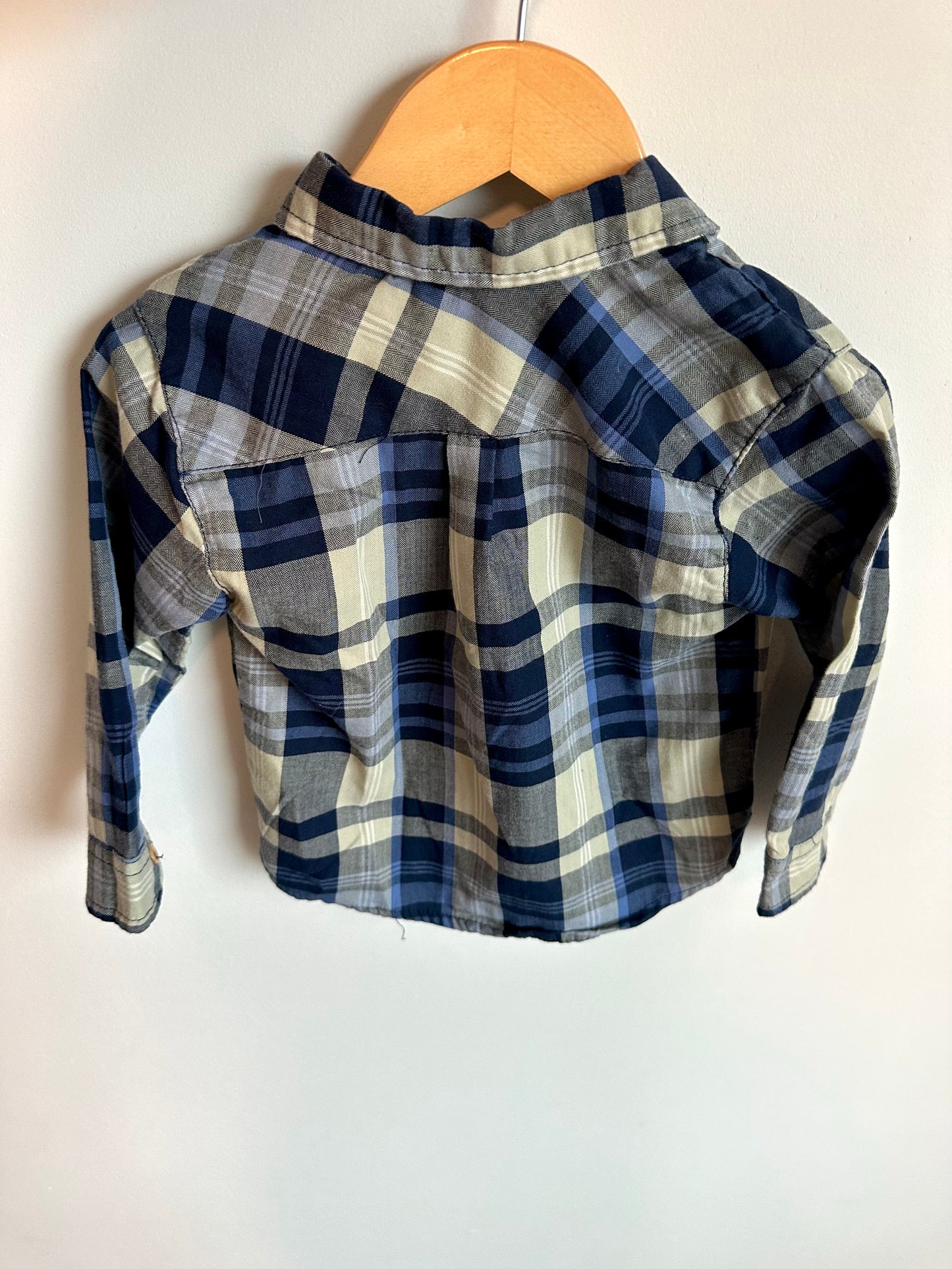 Blue Plaid Button Up Long Sleeve / 18m