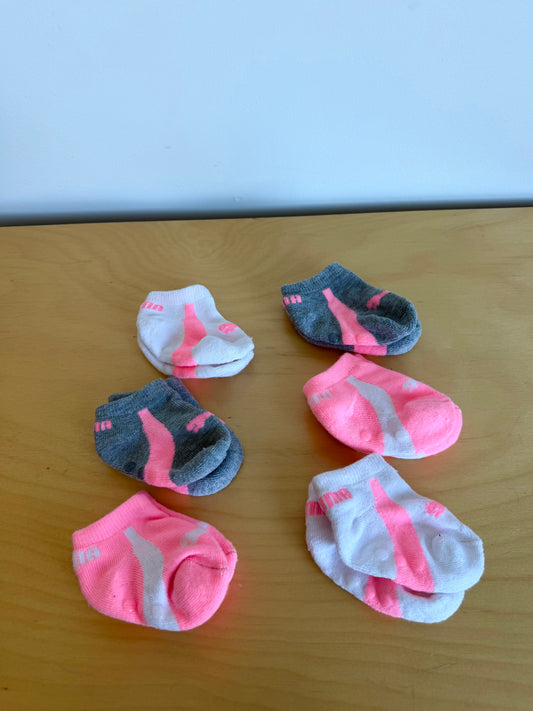 Puma Pink, White, Grey Socks (Set of 6) / 3-6m