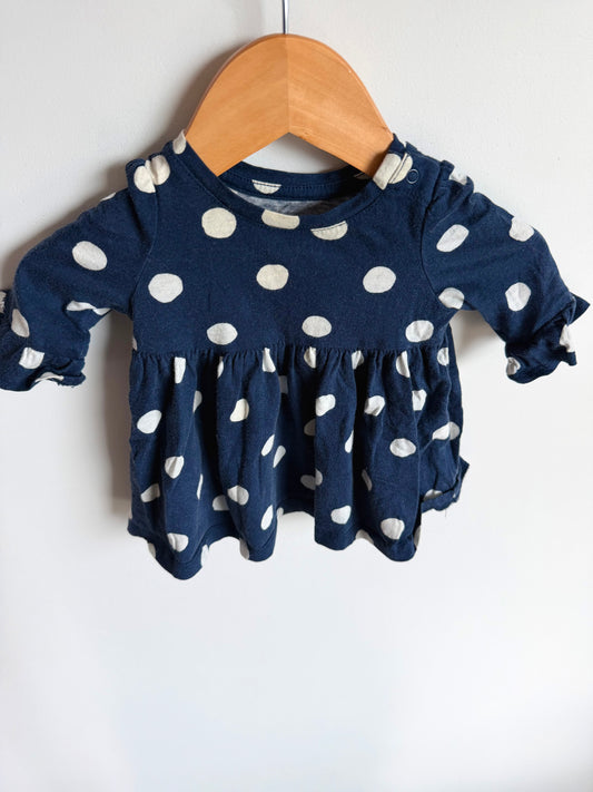 Navy Polka Dot Dress / 0-3m