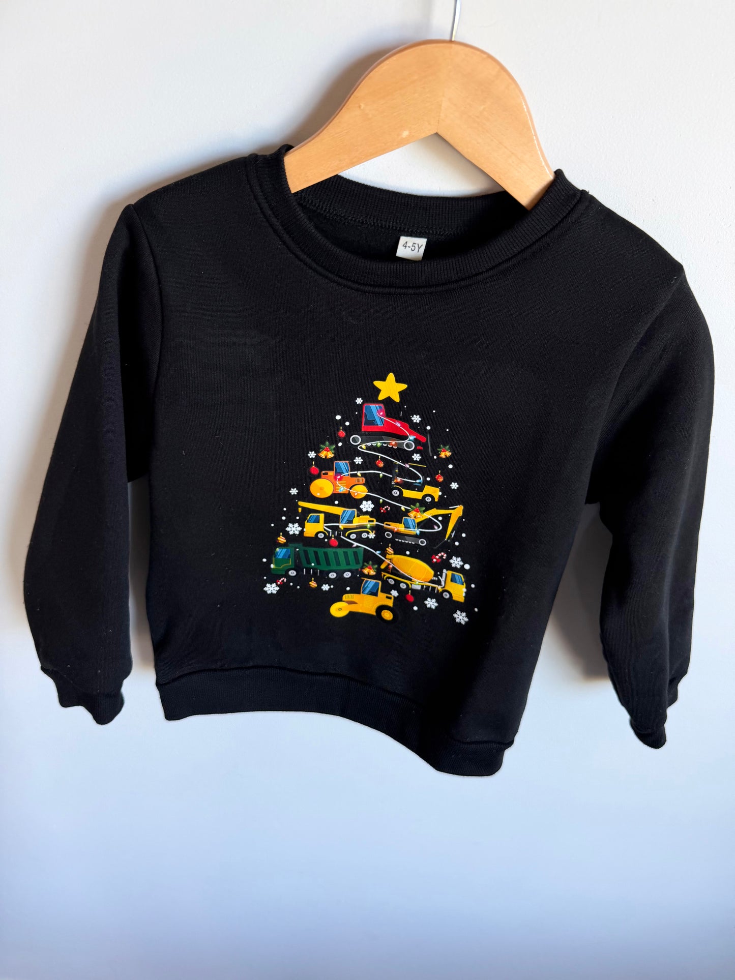 Black Construction Tree Crewneck / 4-5T