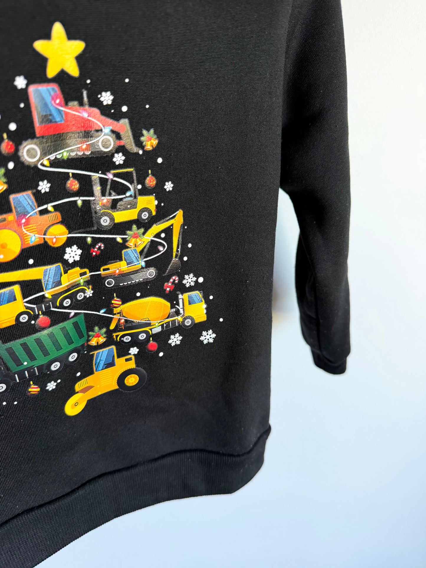Black Construction Tree Crewneck / 4-5T