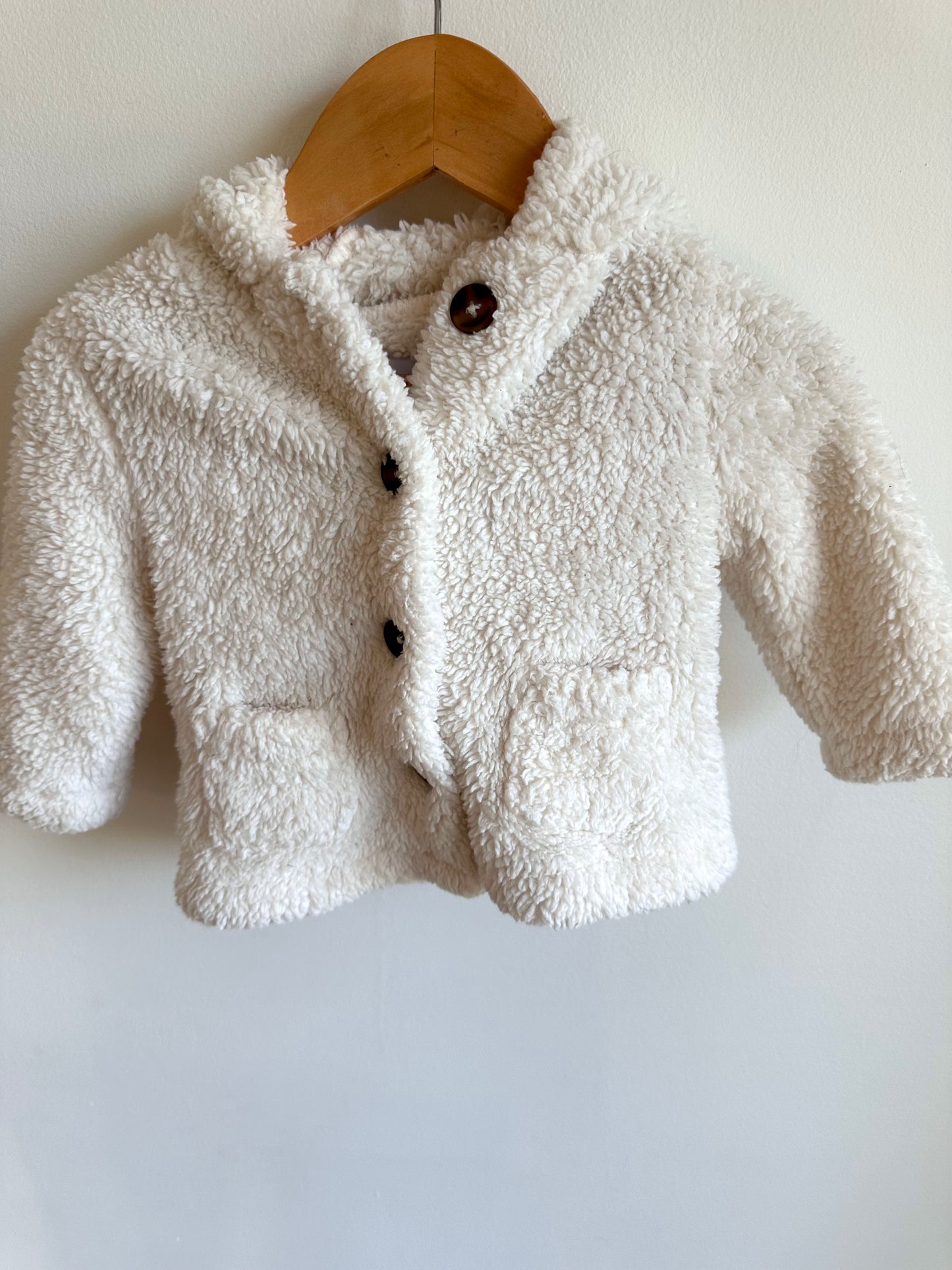 White Fleece Button Up Sweater / 6-12m