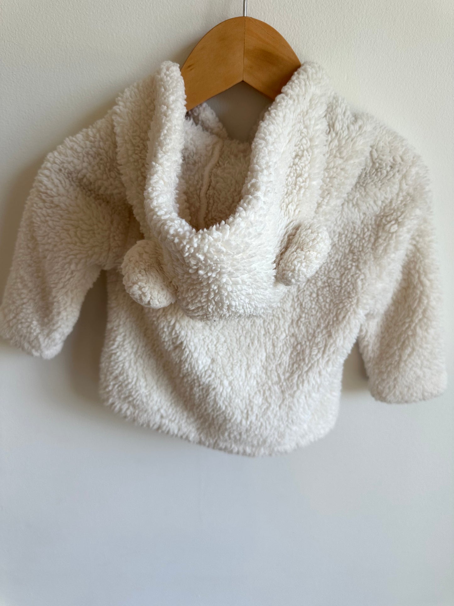 White Fleece Button Up Sweater / 6-12m