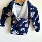 Navy Fleece Floral Hood Sweater / 2T