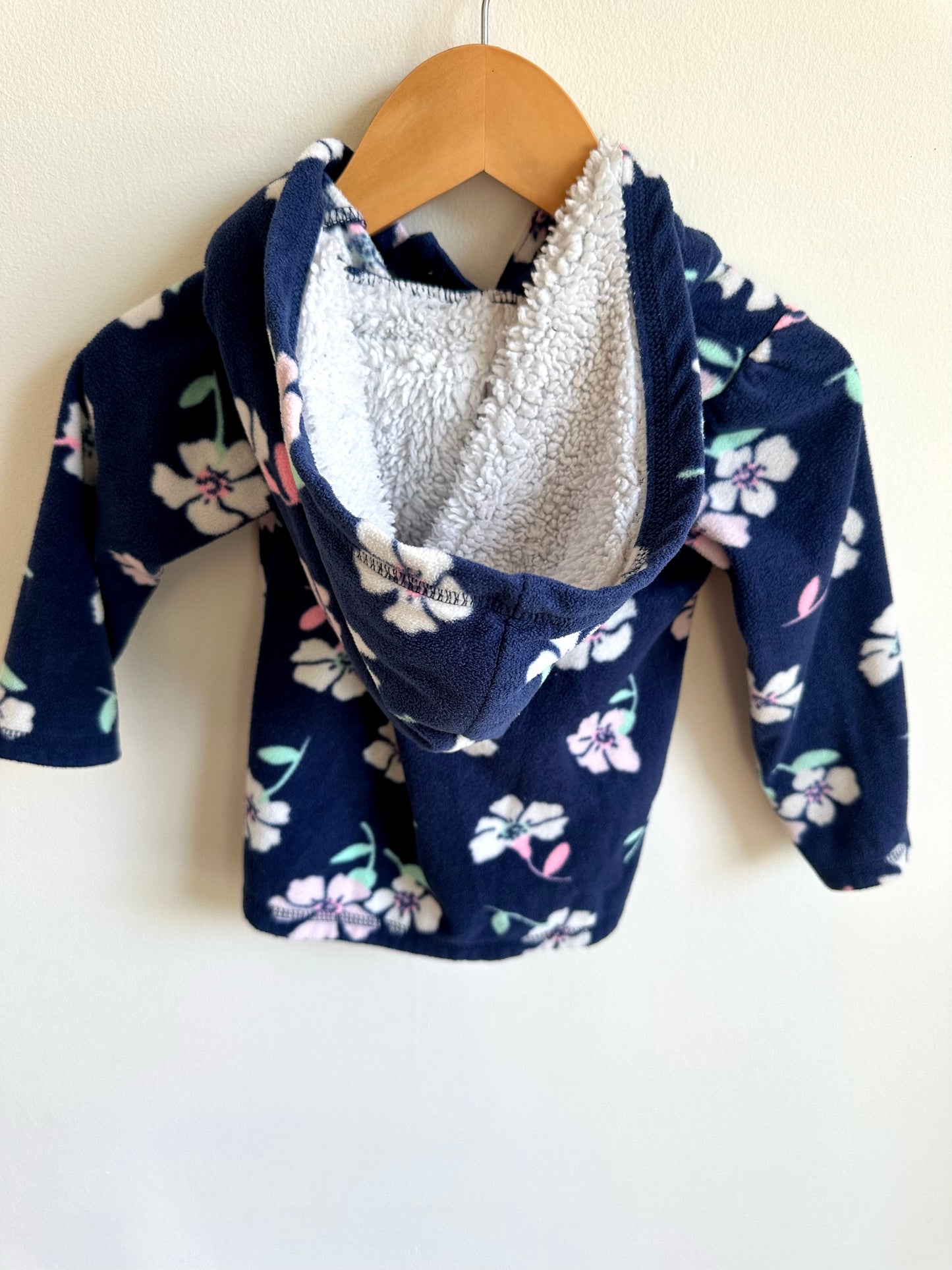 Navy Fleece Floral Hood Sweater / 2T