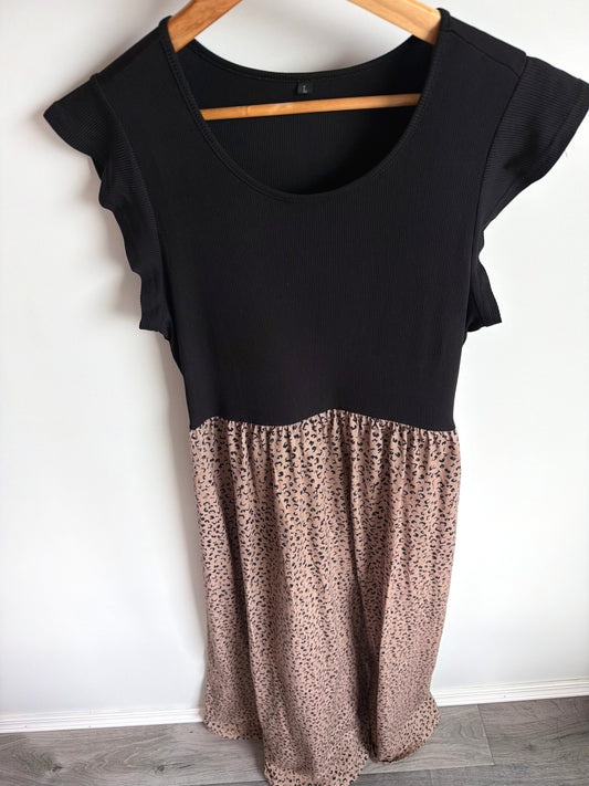 Black and Animal Print Dress / Large