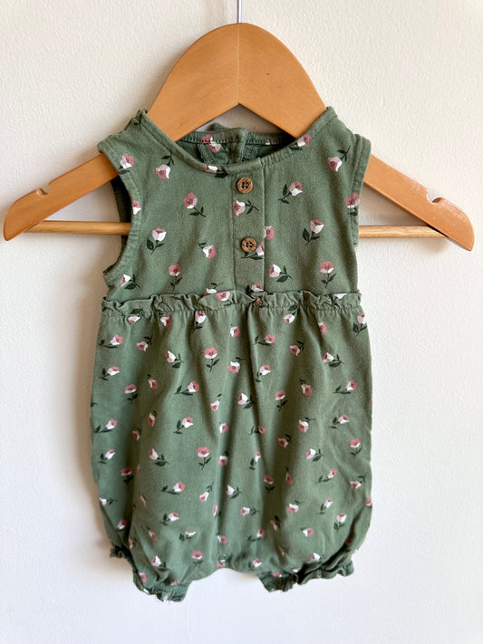 Green Floral Romper / 6m