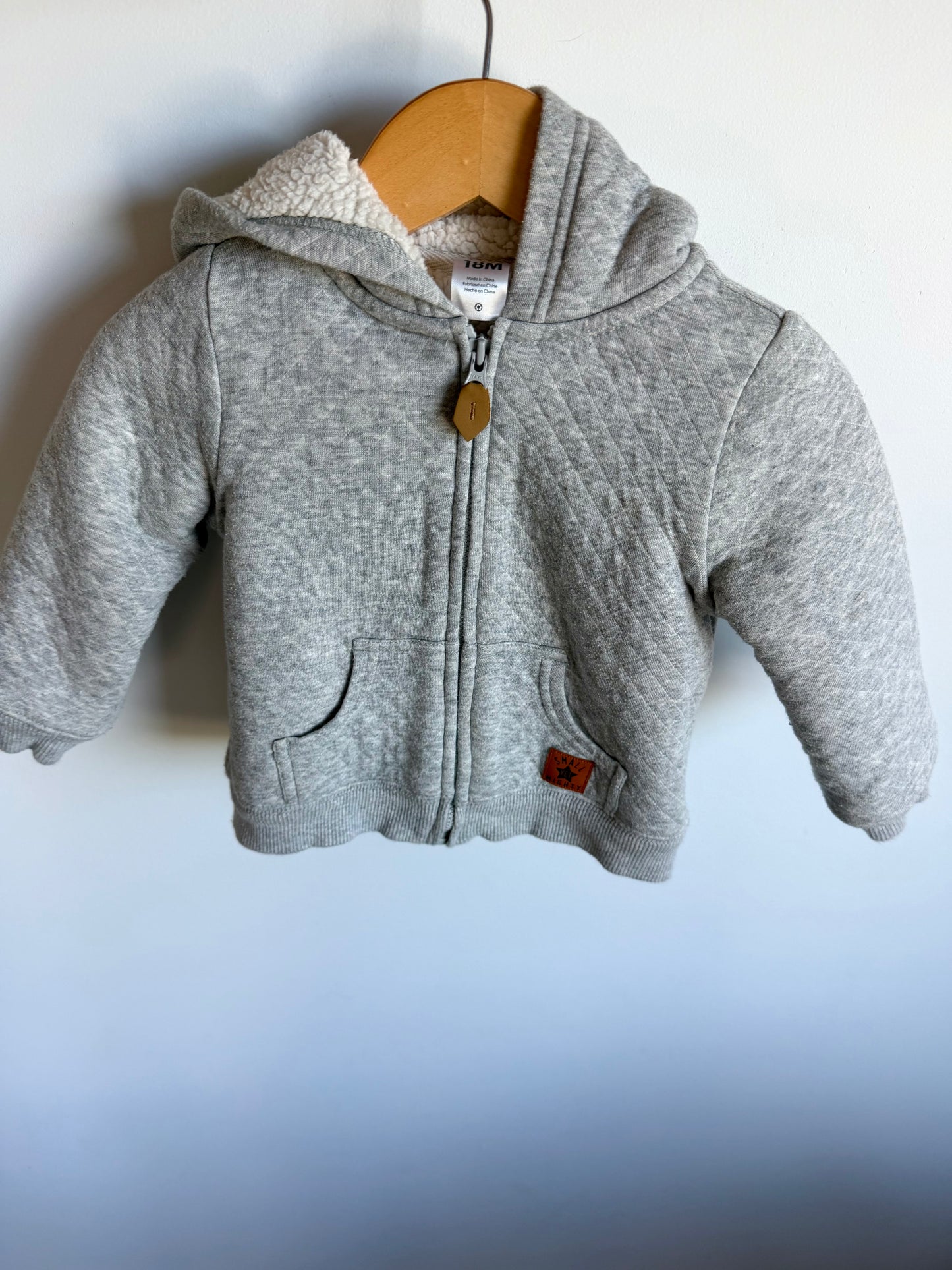 Thick Grey Quilted Zip Hoodie / 18m
