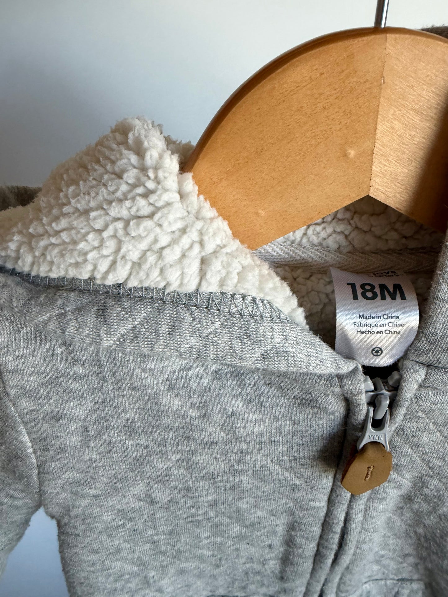 Thick Grey Quilted Zip Hoodie / 18m
