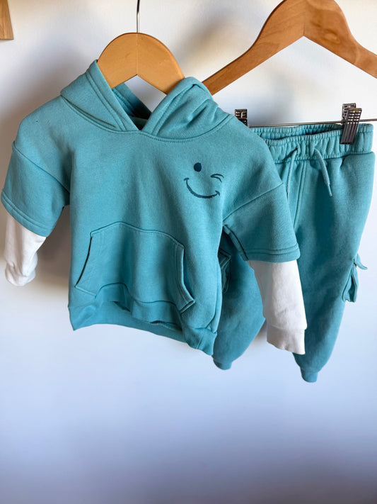 Blue Smiley Hoodie + Joggers Set (PLAY) / 18-24m