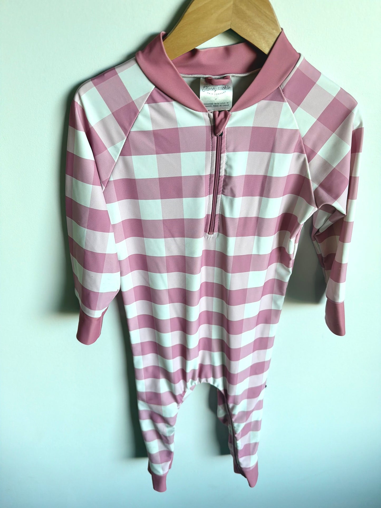 Honeysuckle Pink Checkered Full Body Swimsuit (PLAY) / 3T