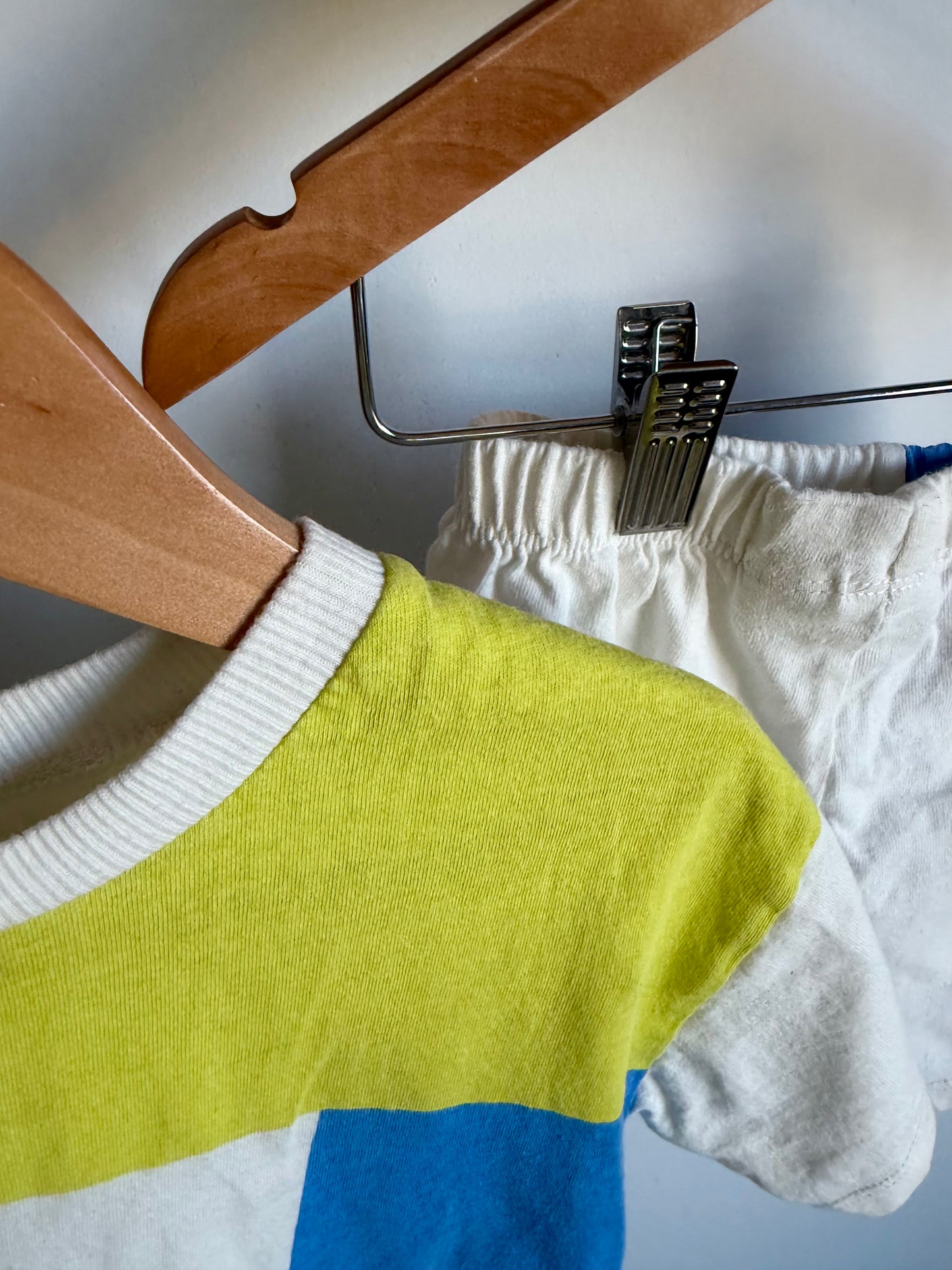 Zara Green + Blue Colour Block T-shirt + Shorts Set (PLAY) / 18-24m