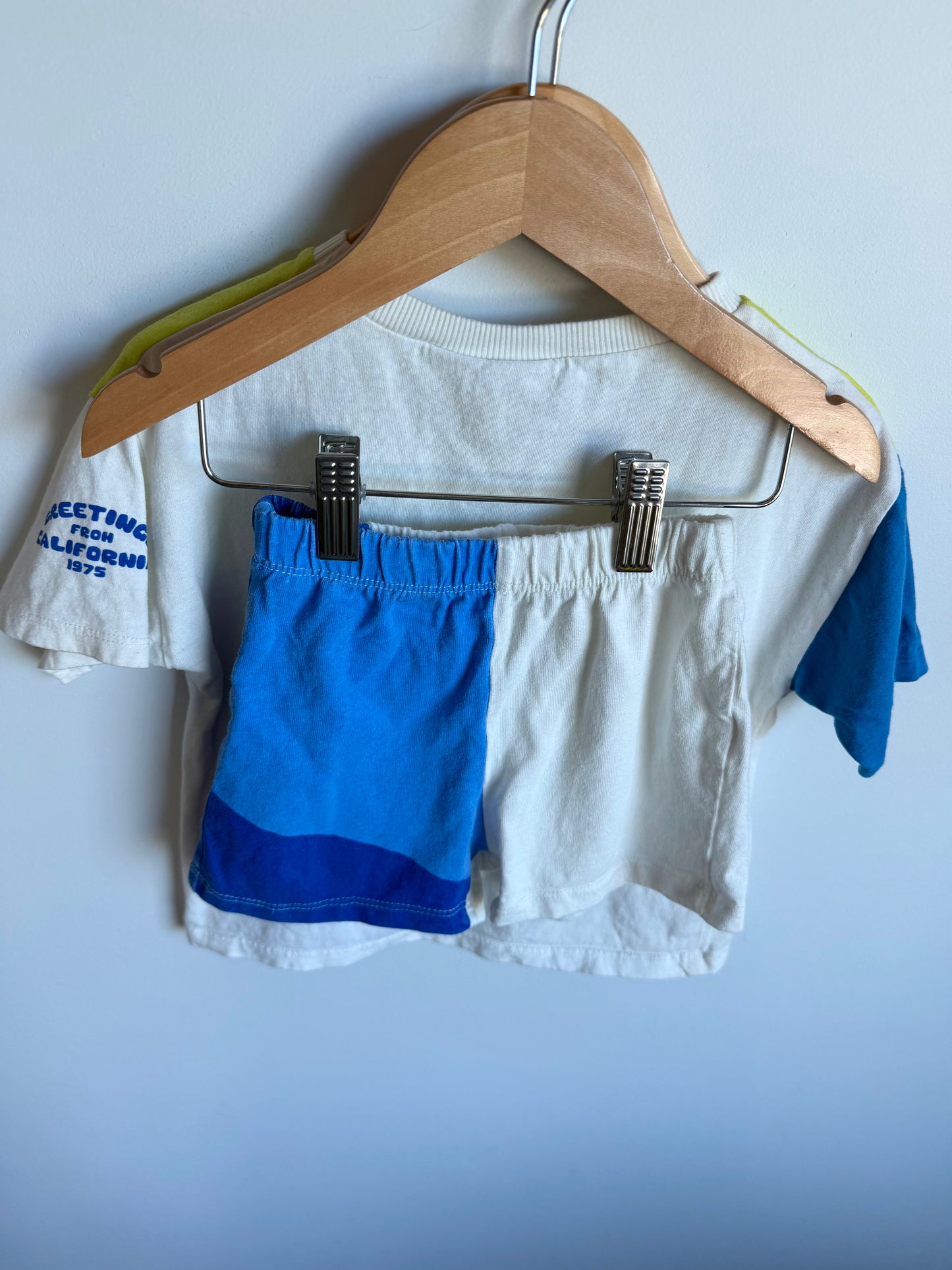 Zara Green + Blue Colour Block T-shirt + Shorts Set (PLAY) / 18-24m