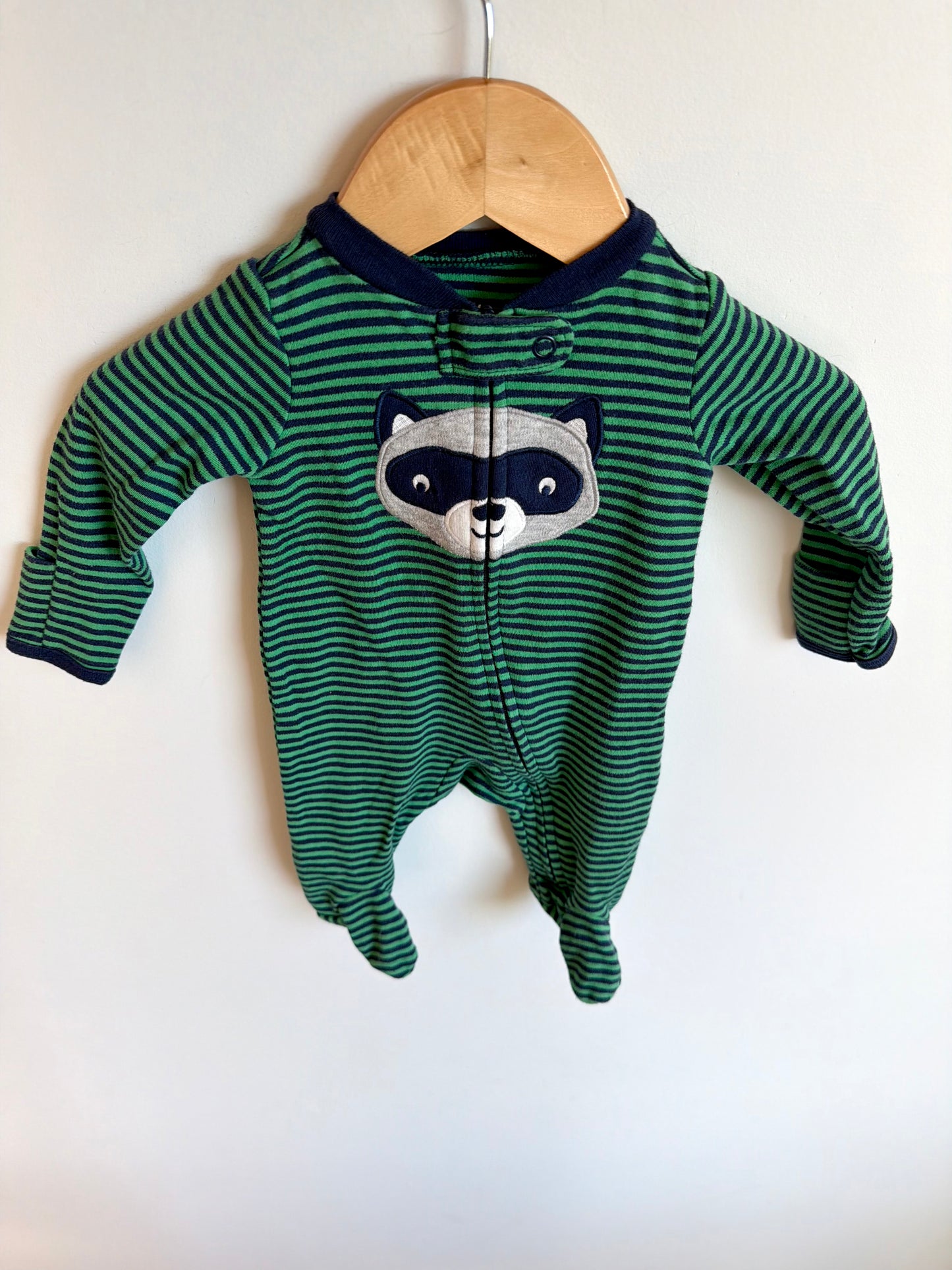 Racoon Green Stripe Sleeper / 0m